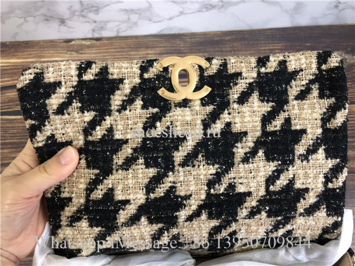 Original Chanel 19 Maxi Flap Bag Tweed Beige & Black