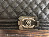 Original Chanel Boy Bag Quilted Caviar Silver-tone Old Large Black