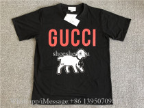 Gucci Whimsical Lamb Print Black Cotton Jersey T-shirt