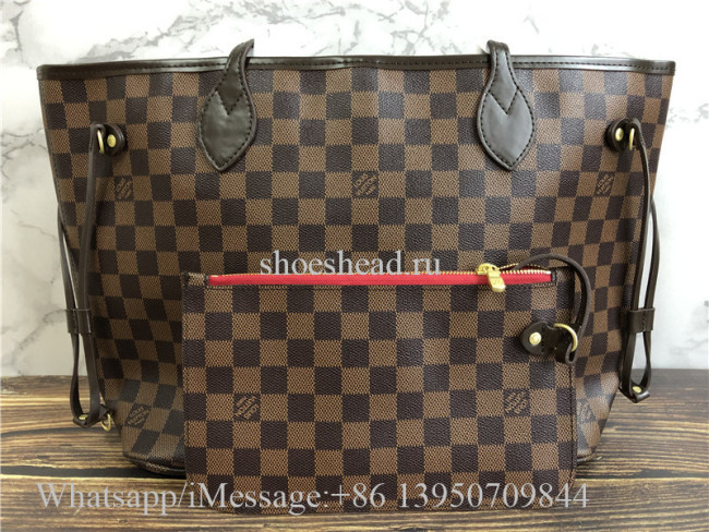 Louis Vuitton Damier Ebene Neverfull MM Cerise Lining Handbag