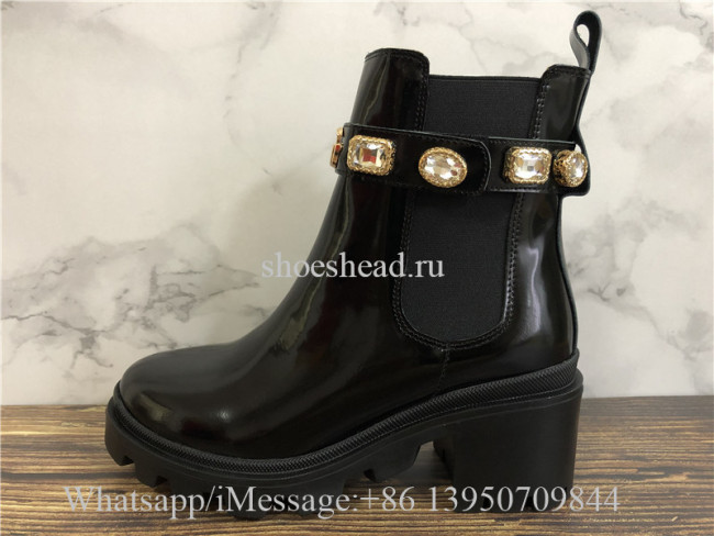 Gucci Black Leather Ankle Boot With Belt
