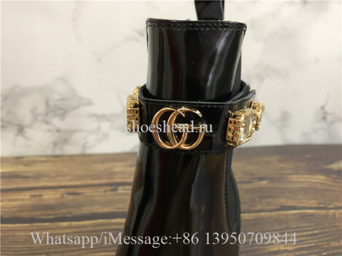 Gucci Black Leather Ankle Boot With Belt