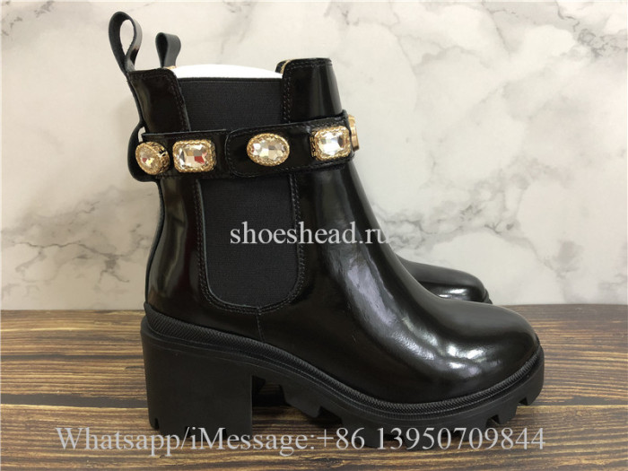 Gucci Black Leather Ankle Boot With Belt