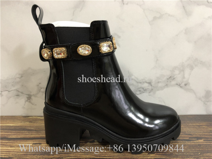 Gucci Black Leather Ankle Boot With Belt