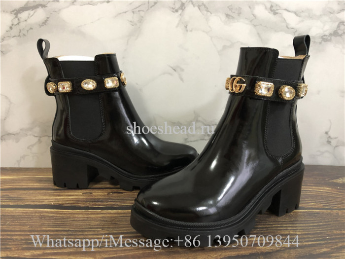 Gucci Black Leather Ankle Boot With Belt