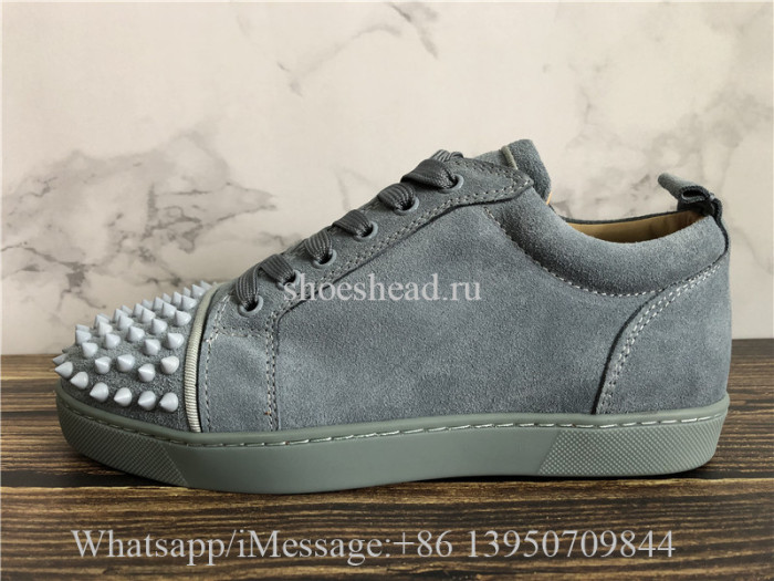 Christian Louboutin Spike Flat Low Top Sneaker Grey Suede