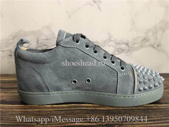 Christian Louboutin Spike Flat Low Top Sneaker Grey Suede