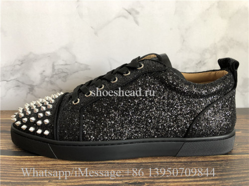 Christian Louboutin Louis Flat Low Top Sneaker Black Crystal