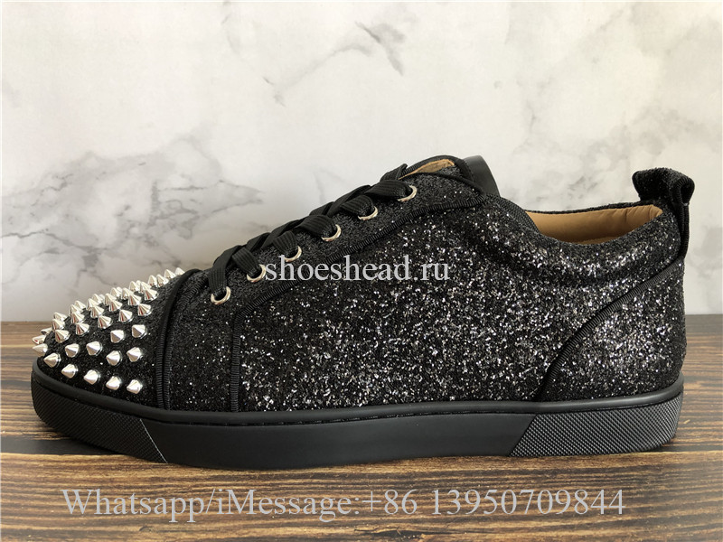 Christian Louboutin Louis Flat Low Top Sneaker Black Crystal