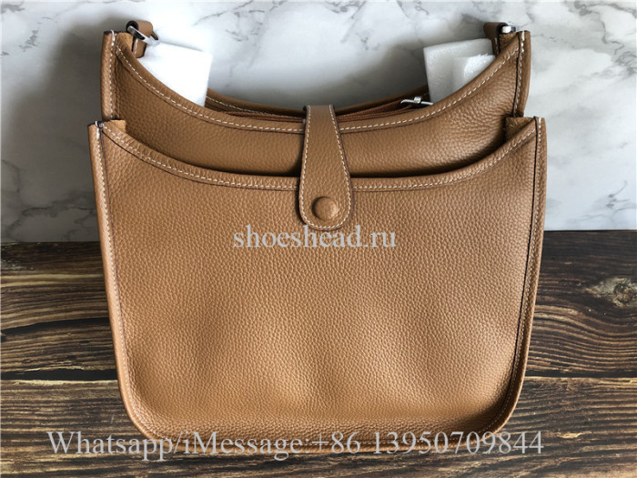 Original Hermes Evelyne I GM Gold Brown Togo Leather Crossbody Bag