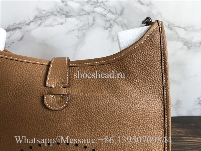 Original Hermes Evelyne I GM Gold Brown Togo Leather Crossbody Bag