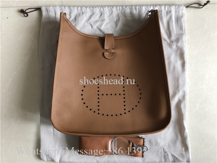 Original Hermes Evelyne I GM Gold Brown Togo Leather Crossbody Bag