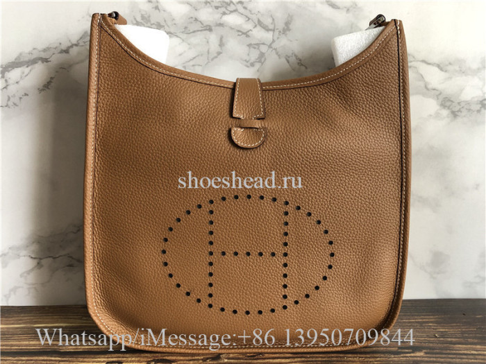 Original Hermes Evelyne I GM Gold Brown Togo Leather Crossbody Bag