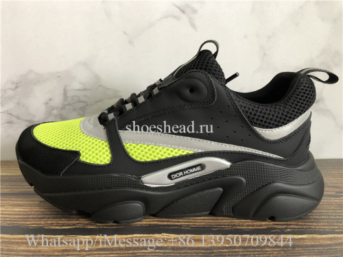 Super Quality Dior B22 Sneaker Calfskin Technical Knit Black Lemon Green
