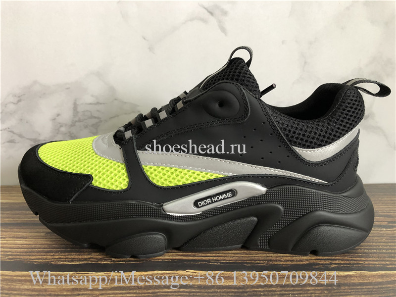 Super Quality Dior B22 Sneaker Calfskin Technical Knit Black Lemon Green