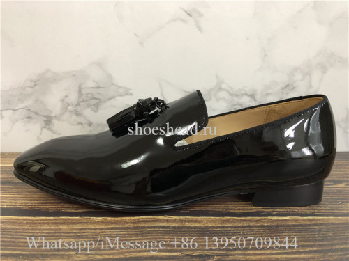 Chrisitan Louboutin Dandelion Tassel Flat Black Patent Leather Shoes