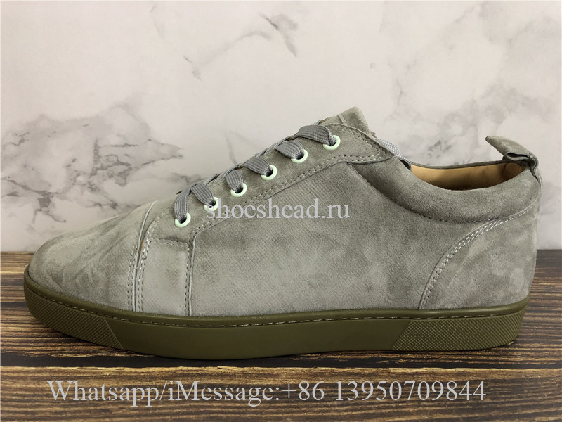 Christian Louboutin Flat Low Top Sneaker Grey Suede Brown Sole