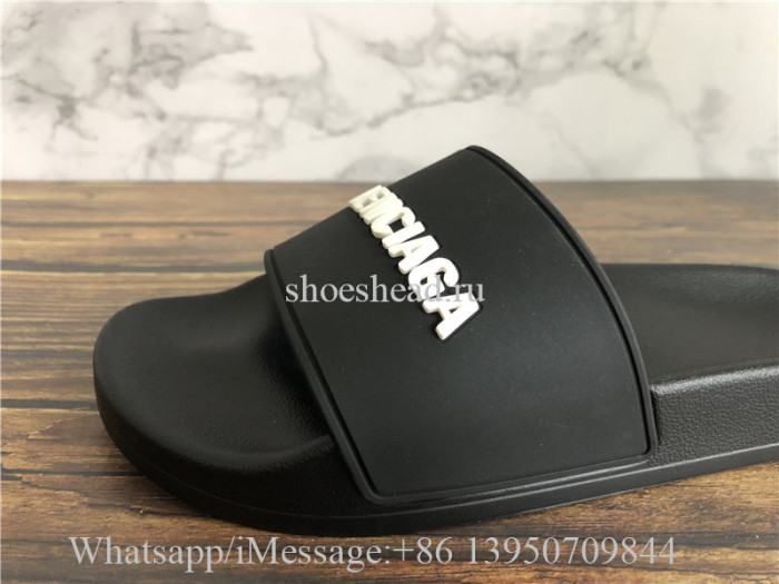 Balenciaga Black Slide With White Logo