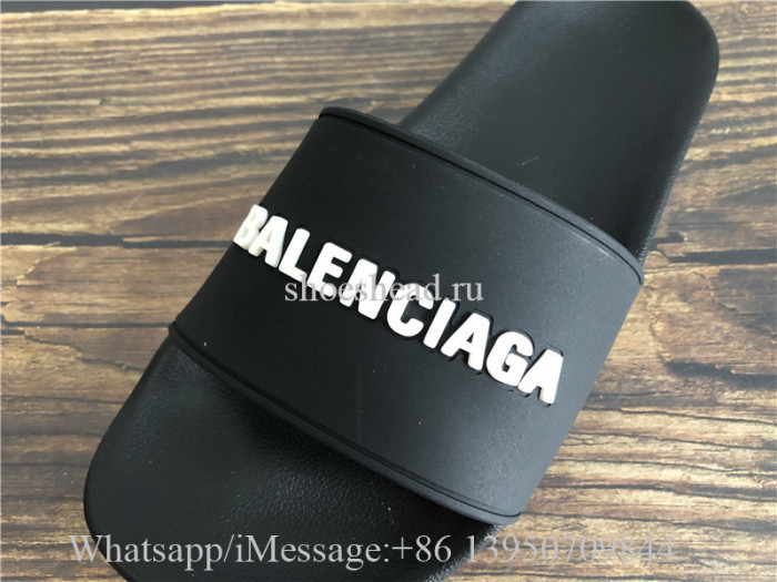 Balenciaga Black Slide With White Logo