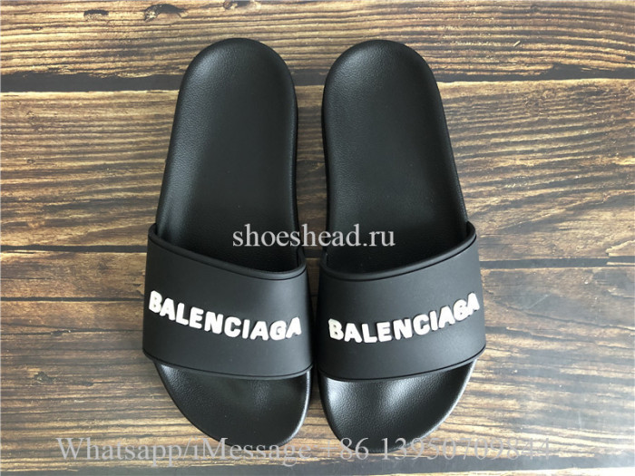 Balenciaga Black Slide With White Logo