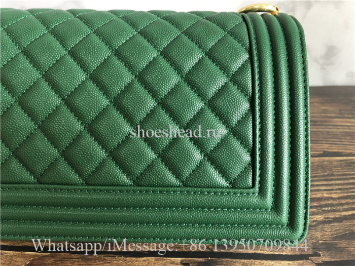 Original Chanel Caviar Quilted Medium Boy Flap Green Bag