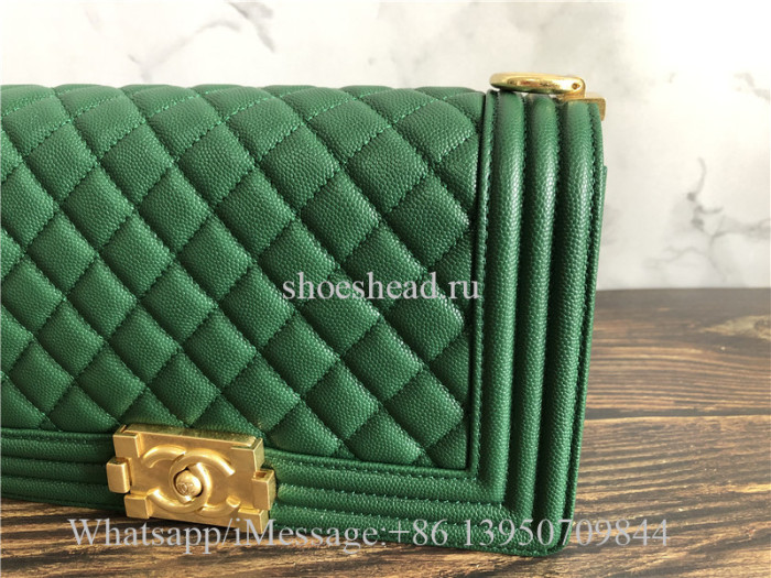 Original Chanel Caviar Quilted Medium Boy Flap Green Bag