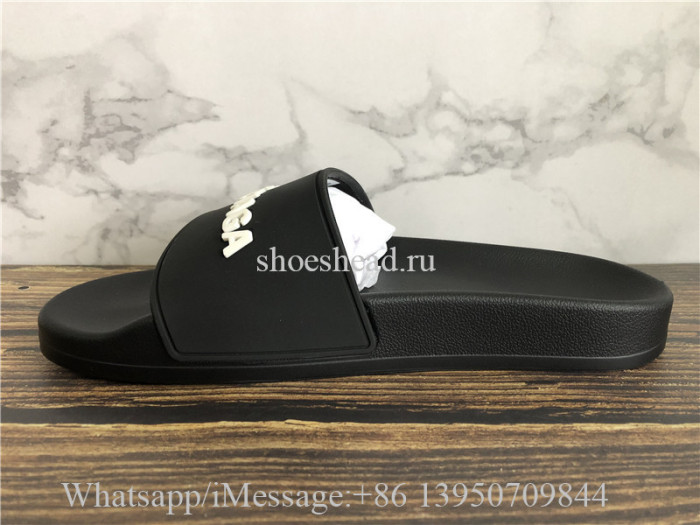 Balenciaga Black Slide With White Logo