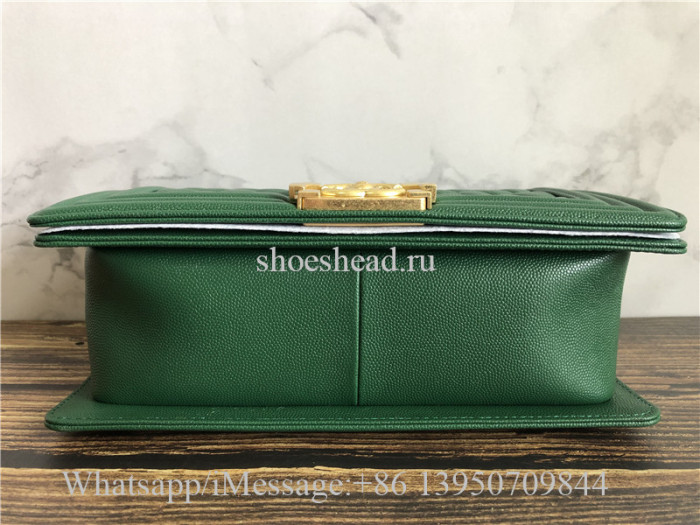 Original Chanel Caviar Quilted Medium Boy Flap Green Bag