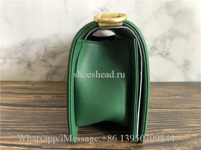 Original Chanel Caviar Quilted Medium Boy Flap Green Bag