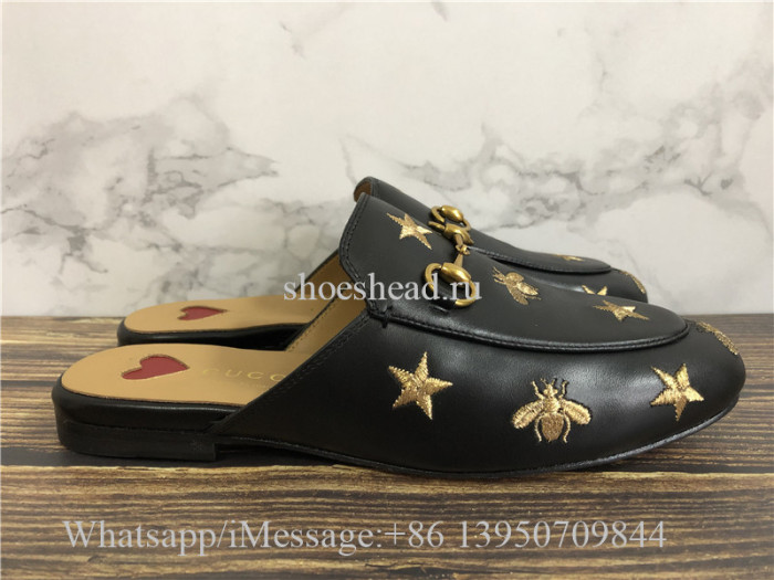 Gucci Princetown Bee & Star Embroidered Leather Slipper Loafer