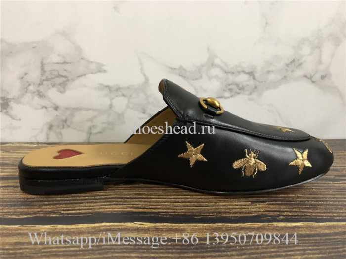 Gucci Princetown Bee & Star Embroidered Leather Slipper Loafer