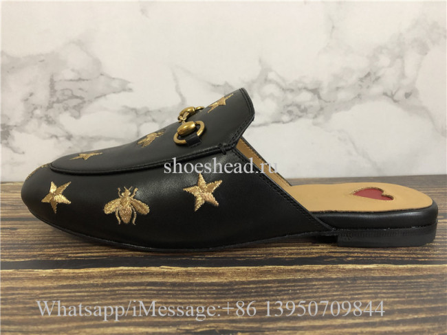 Gucci Princetown Bee & Star Embroidered Leather Slipper Loafer