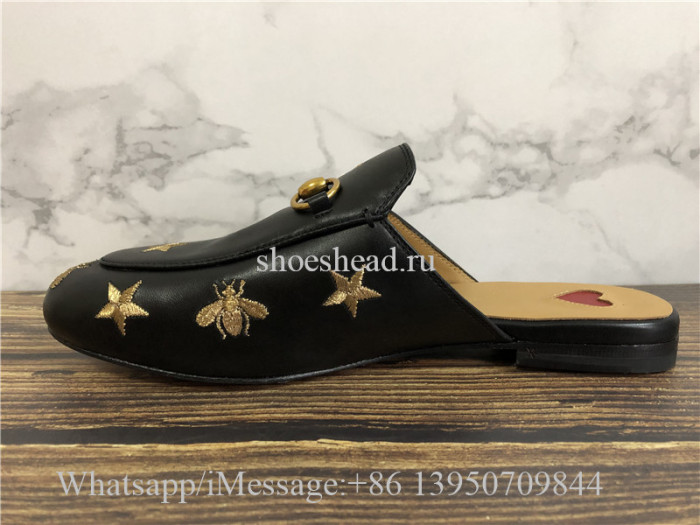 Gucci Princetown Bee & Star Embroidered Leather Slipper Loafer