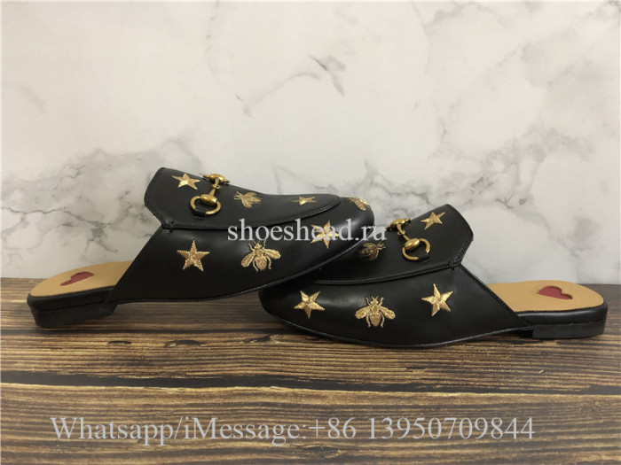 Gucci Princetown Bee & Star Embroidered Leather Slipper Loafer