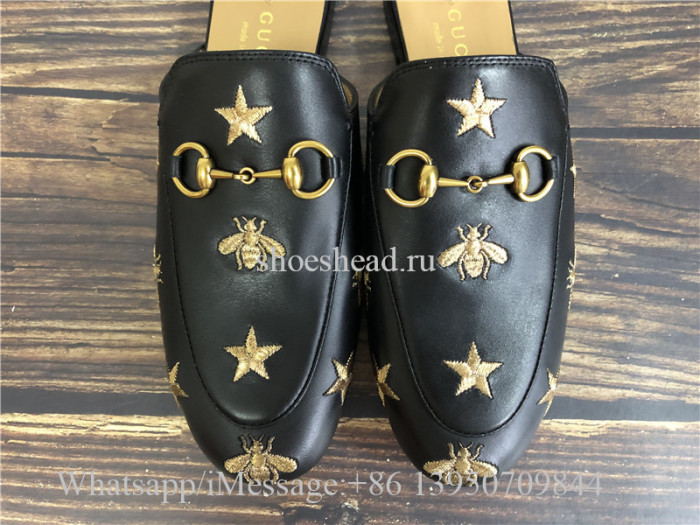 Gucci Princetown Bee & Star Embroidered Leather Slipper Loafer