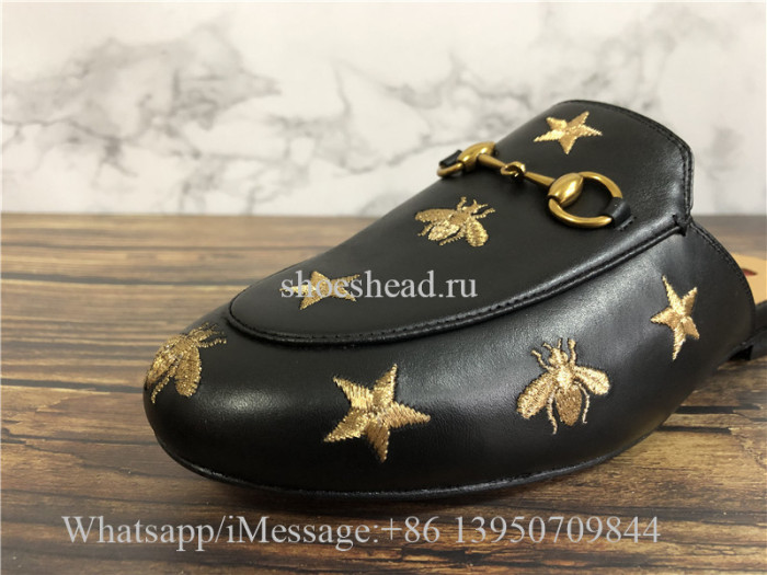 Gucci Princetown Bee & Star Embroidered Leather Slipper Loafer