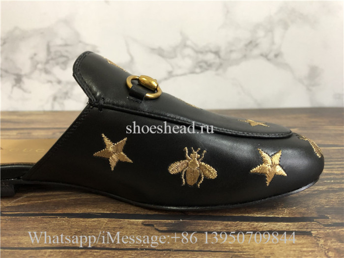 Gucci Princetown Bee & Star Embroidered Leather Slipper Loafer