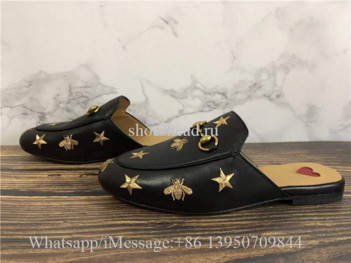 Gucci Princetown Bee & Star Embroidered Leather Slipper Loafer