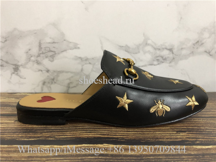 Gucci Princetown Bee & Star Embroidered Leather Slipper Loafer