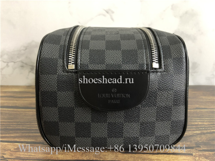 Original Louis Vuitton Toilet Pouch PM Damier Graphite Canvas Dopp Kit Bag