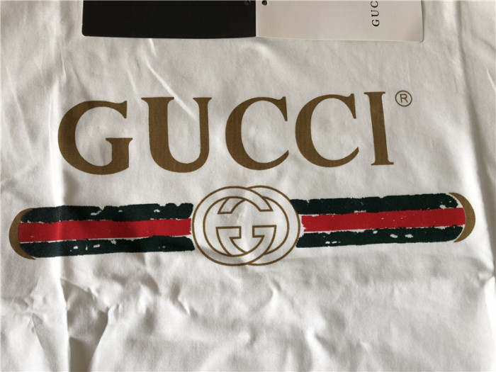Gucci Logo Printed Cotton T Shirt White