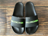 Balenciaga Black Slide With Green  Logo