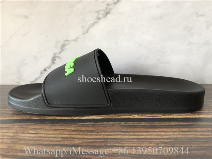 Balenciaga Black Slide With Green  Logo