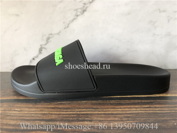 Balenciaga Black Slide With Green  Logo