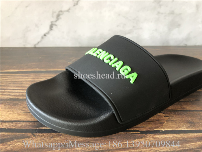 Balenciaga Black Slide With Green  Logo