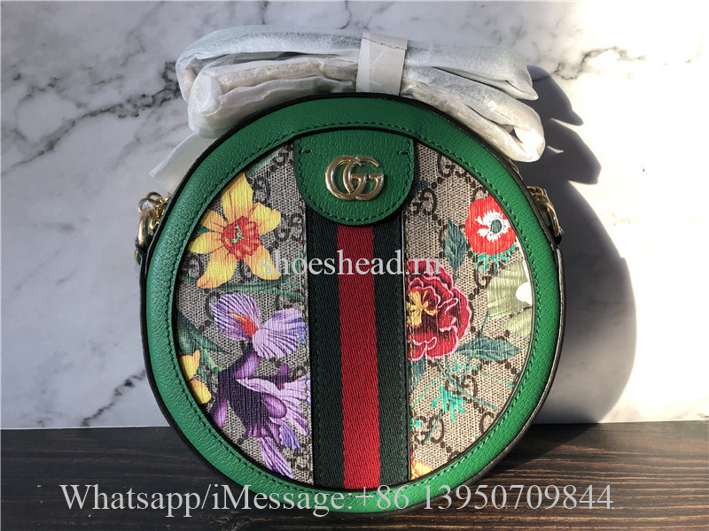 Original Gucci GG Supreme Flora Online Exclusive Ophidia Mini Round Shoulder Bag