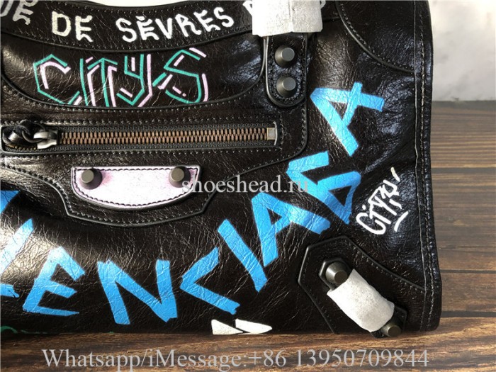 Original Balenciaga Graffiti Classic City Mini Leather Bag Ss20