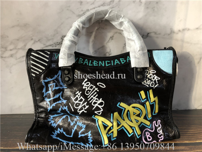 Original Balenciaga Graffiti Classic City Mini Leather Bag Ss20