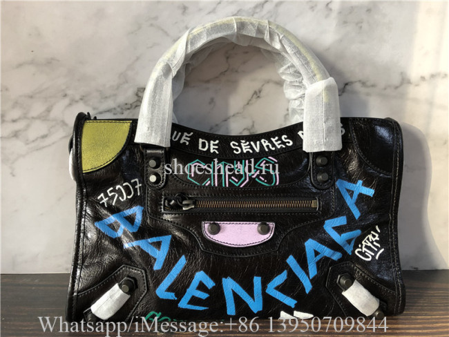 Original Balenciaga Graffiti Classic City Mini Leather Bag Ss20