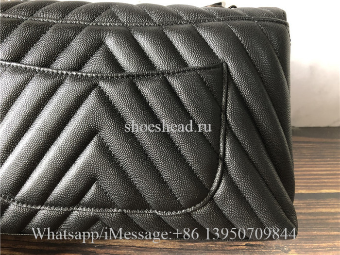 Original Chanel Coco Handle Quilted Chevron Caviar So Black Bag